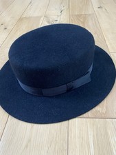 Vintage 80’s Black Boater Style Felt Hat  Inside Brim 55 Cm