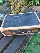 Vintage 1940 50s Leather Edge  Suitcase Luggage