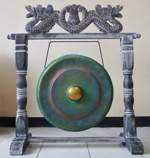 Gong 50cm Large Metal Green Wooden Stand - Healing Sound Yoga Meditation
