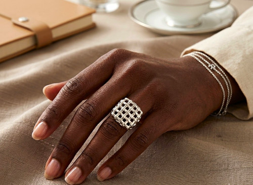 Silver tone openwork statement - silver,