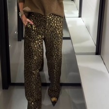 ZARA : Animal Print Sequinned Straight Leg Trousers : 9491/602 | ALL SIZES |
