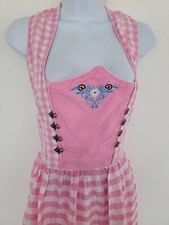 Vintage Dress Pink Dirndl Bavarian Check Corset Size 12 White Oktoberfest Folk