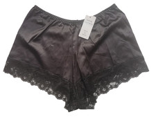 Black Silky Satin Feel Lace Edge French Knickers Size 10/2 New