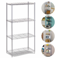 4 Tier Silver Metal Storage Rack Shelving Wire Shelf Kitchen Office Unit Stand