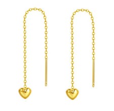 Real 18k Gold Love Heart Threader Earrings