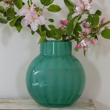 Green Glass Vase, Round Flower Stem Vase, Teal Jade Big Round Vase, Ball Vase