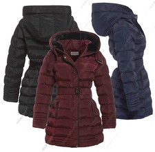 NEW Size 8 10 12 14 16 Womens PADDED COAT Ladies JACKET Fur Quilted Black Parka