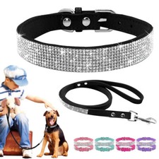 Pink Bling Rhinestone Pet Dog Collar and Lead Set Diamante Soft for Dogs XS S M