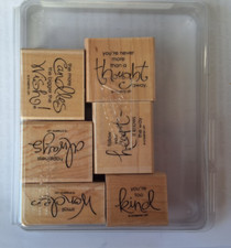 NEW Stampin Up Retired Wood Mounted WHIMSICAL WORDS Birthday Happiness Wonder