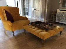 Velvet Mustard Ochre Designers Guild Sofa And Footstool Coffee Table Brass