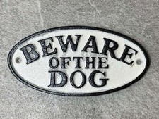 Beware Of The Dog Sign Gate Plaque Cast Iron 17cm Door Wall Mount Traditional