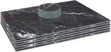 Rectangle Glass Placemats & round Coasters Set - 40Cm X 30Cm - Black Marble - 12