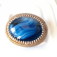 Vintage Oval Blue Stone Brooch Sphinx Statement Jewellery Mid Century Modern