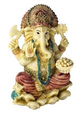 Ganesh Sitting Ivory Poly Resin 6 Inch