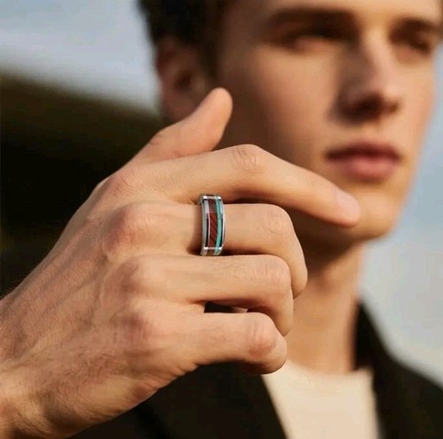 Wood inlay ring silver - inlay,