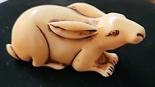 Netsuke Ivory Resin Rabbit Beautifully Detailed