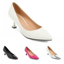 Women's Kitten Heel Pointy Toe Wedding Slip On Casual Party Court Shoes 34/43 L