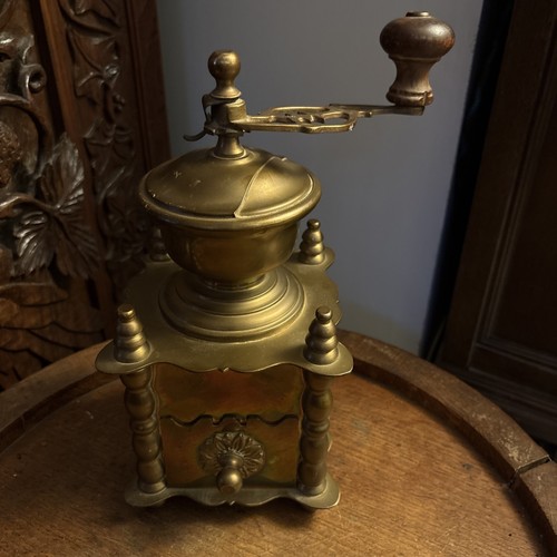 Antique brass coffee grinder - coffee,