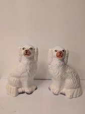 Superb Pair of Antique English Staffordshire Dogs c1860 - White Spaniels