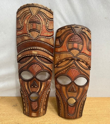 Pair tribal wooden masks - pair,