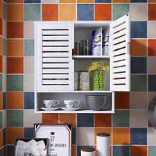 White Floating 2-Door Wall Cabinet Adjustable Shelves fr Kitchen Bathroom Office