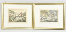 2 x Original Engravings 1799 Samuel Howitt Stag Hare Hunting Gold Wash Frame COA