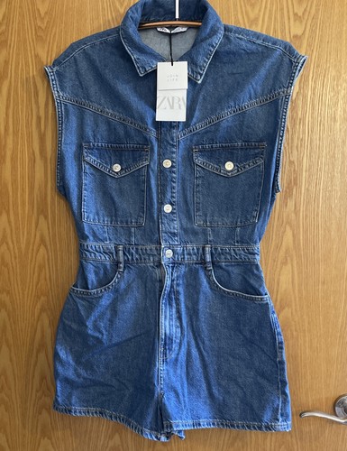 Zara blue denim playsuit - zara,
