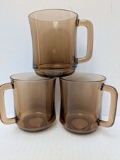 Vintage set of 3 Cups Mugs Duralex France Brown Smoked Glass 1970s Retro