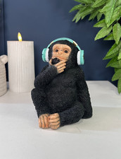 Cool Monkey Ornament – Funky Monkey with Blue Headphones | Modern Quirky Decor |