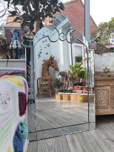 Vintage venetian etched glass - etched,