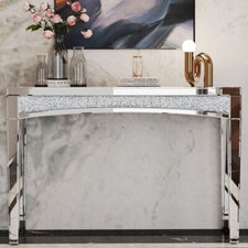 FATIVO Mirrored Crushed Diamond Console Table Venetian Make-Up Vanity Side Table