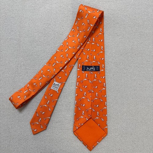 Hermes tie orange dolphin - hermes,