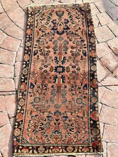 SMALL ANTIQUE ORIENTAL RUG 2x4 red HAND-KNOTTED handmade VINTAGE floral