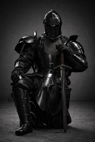 Medieval barbuta knight - knight, full