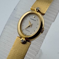 Lassale Seiko Quartz Watch 1E20-6079 Women Gold Tone Diamonds New Battery 5.75"
