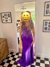  Cadburys purple prom dress. £400 new. Lace and beaded.Lace up back. Side slit.