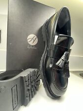 H BY HUDSON SIZE 7UK EU41 MENS BLACK PATENT LEATHER MOC TOE LOAFERS SHOES TASSEL