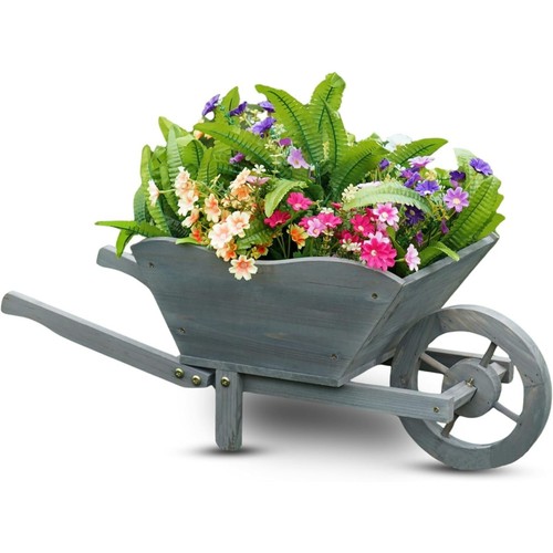 Wooden garden wheel barrow - garden,