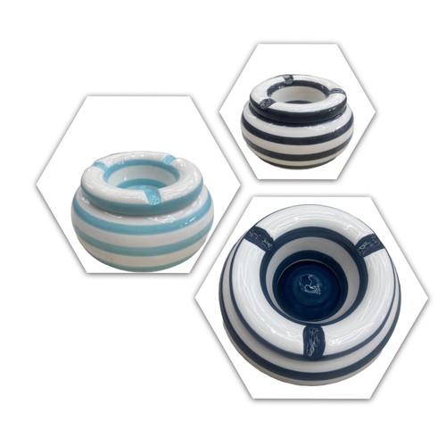 Ceramic stripy round ash tray - stripy,