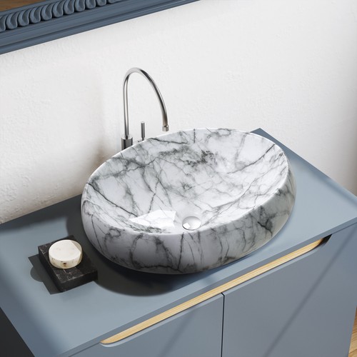 Oval white marble bathroom - oval,