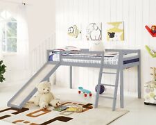 Kids Bunk Bed Mid Sleeper with Slide and Ladder Wooden Cabin Bed White Grey Wood