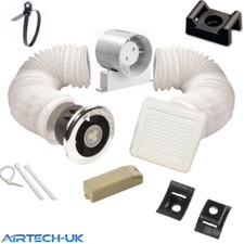 AirTech-UK - Inline Bathroom Extractor Fan Kit with Timer - FlowMax Essential