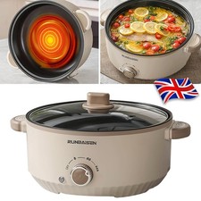 Electric Slow Cooker Non-Stick Pot Clear Glass Lid Stainless Steel Pan Stew Pot