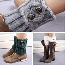 Socks Leg Warmers Women Crochet Knitted Button Winter Ankle Boot Cuffs Cover FW