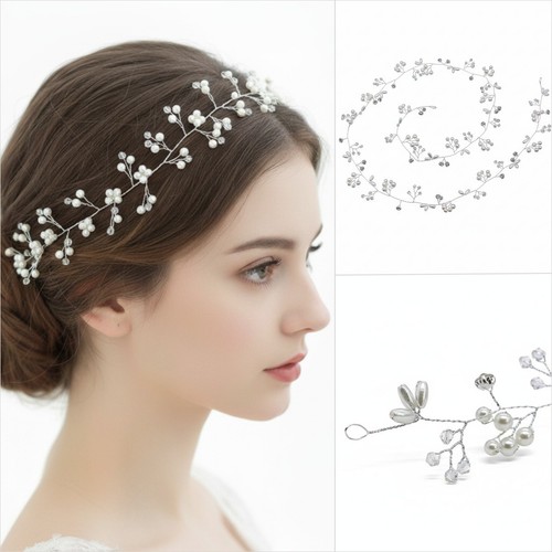Hair vine bridal pearl - pearl, crystal