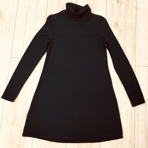 Black turtleneck sweater dress - turtleneck,