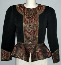 VTG Donna Morgan Peplum Victorian Tapestry Paisley Gimp Trim Black Jacket Wms 8P