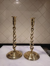 14 Inch Antique Brass Spiral Barley Twist Candlesticks