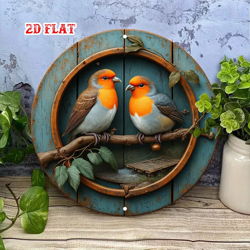 Cute robin metal plaque - metal, garden