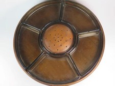 VINTAGE Millcross Lazy Susan Wooden Case on Pedestal Smoke Grey Glass Sections